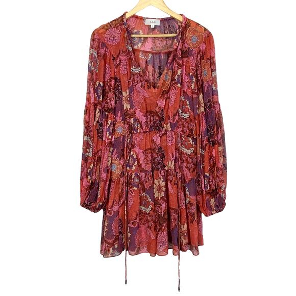 A.L.C. Elise Long Sleeve Silk Minidress in Pink/ Russet Multi, Size 0 - Picture 9 of 15